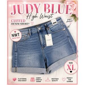 Judy Blue High Waist Cuffed Denim Shorts XL NWT Stretch